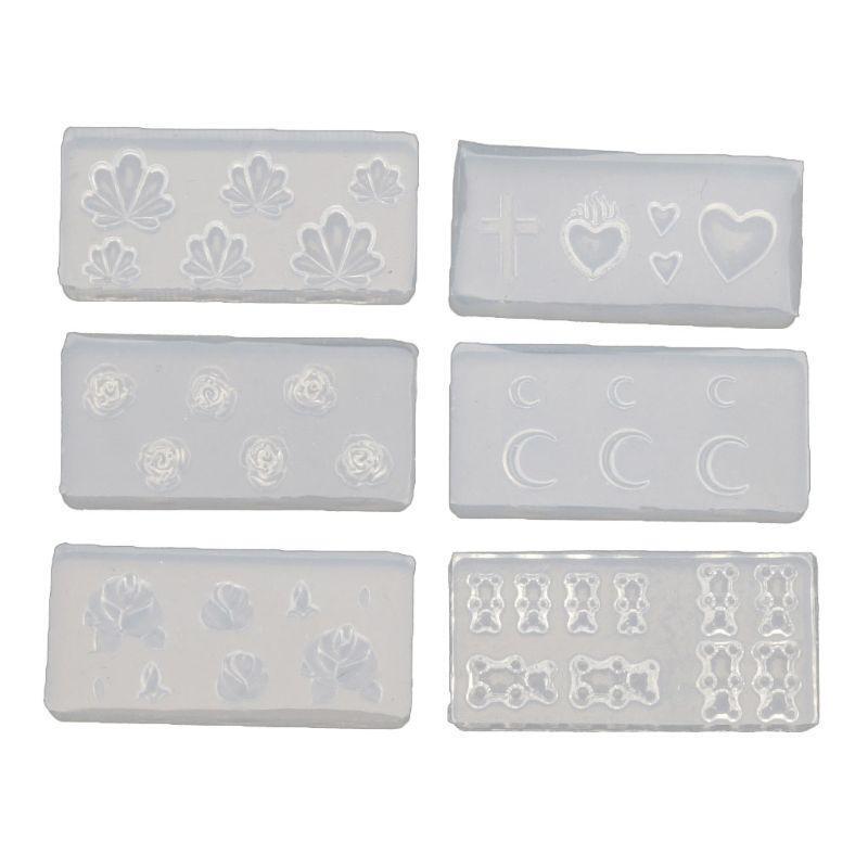 6Pcs  Moon Cross Flower Bear Nail Art Silicone Mold Nail Carving Templates Tools