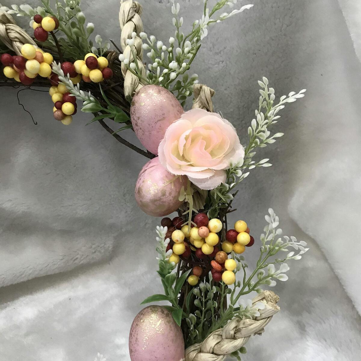 16 inch Easter Wreath with Pink Eggs Decorative Festival Mantelpiece Garden