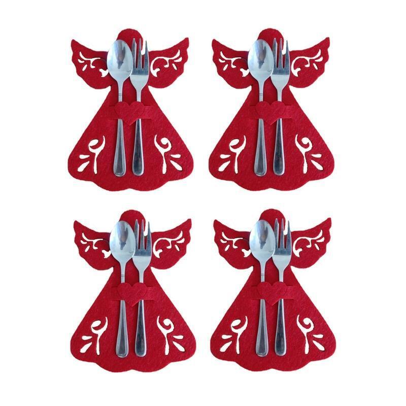 4 Pack Christmas Cutlery Bag Tableware Holder Pouch Decor for Home Dinner Table