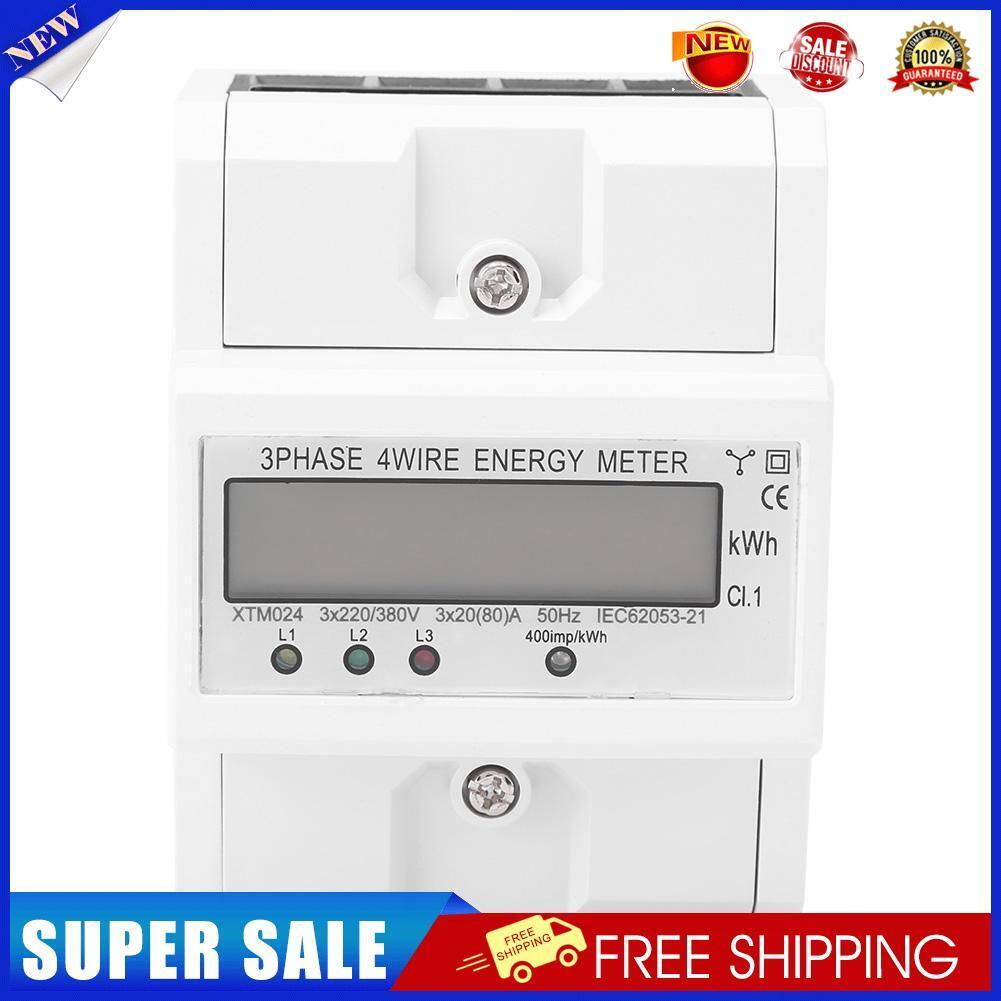 Digital 3 Phase 4 Wire Electric Energy Meter DIN Rail kWh Power Wattmeter
