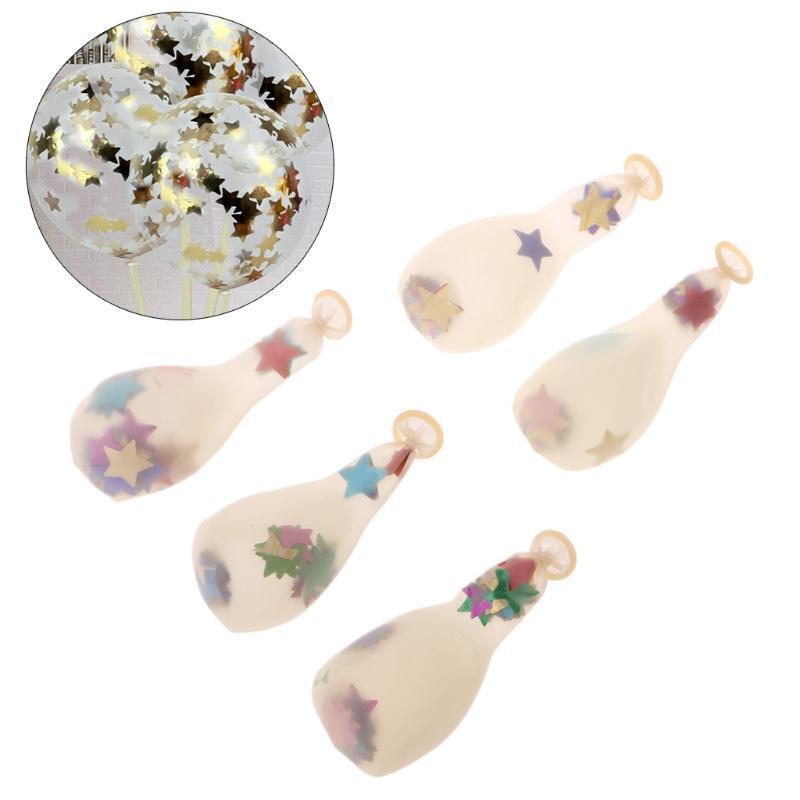 5Pcs Multicolor Stars Filled Confetti Balloons 12inch Latex Party Wedding Decor