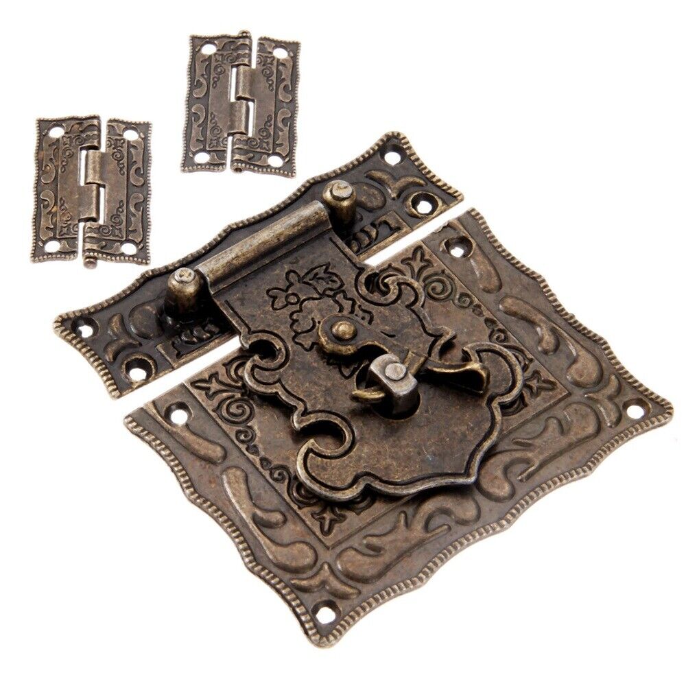 Rectangle Carved Flower Box Latch Hasp Buckle Toggle Clasp Hook & Hinge Hardware