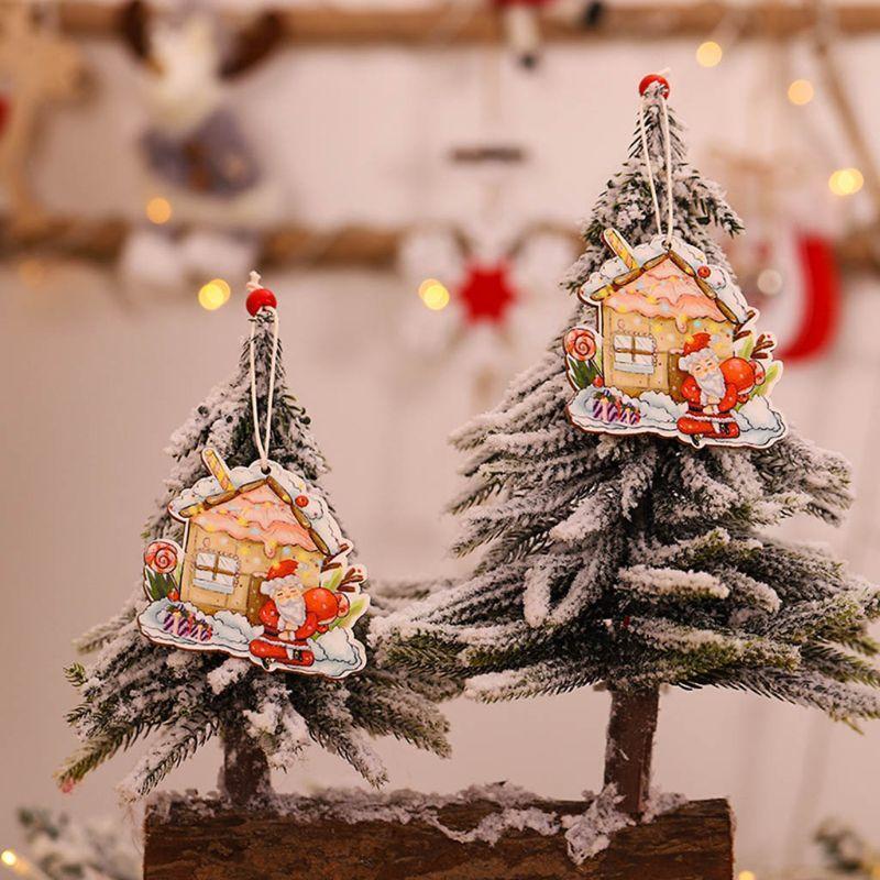 12pcs Wooden Painted Colorful Car Christmas Tree Pendant Ornaments Xmas New Year