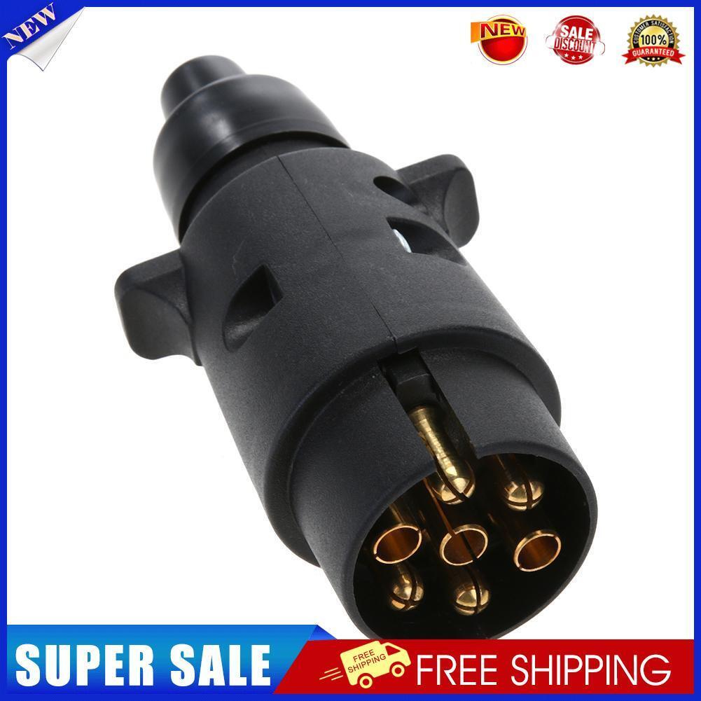 12V 7-Way Round Plastic RV Trailer Plug Connector Plug (Black)