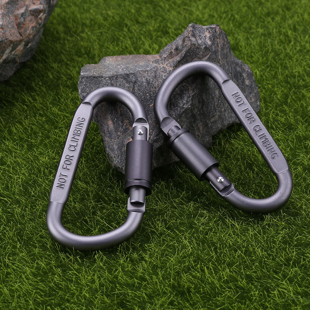 2Pcs Screw Lock D-Shaped Carabiner Hook Keyring Clip Camping Outdoor Sports