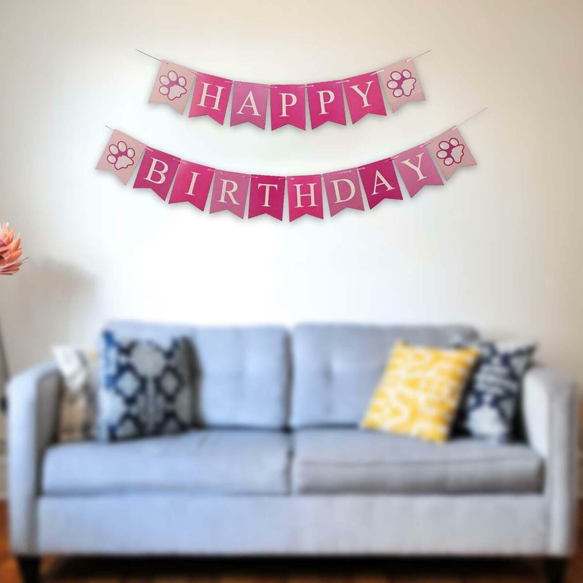 2x Cactus Puppy Happy Birthday Banner Decoration Ornaments For Window