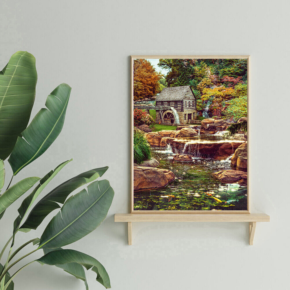 5D DIY Diamond Painting Woods Village Stream Full Square Drill Cross Stitch
