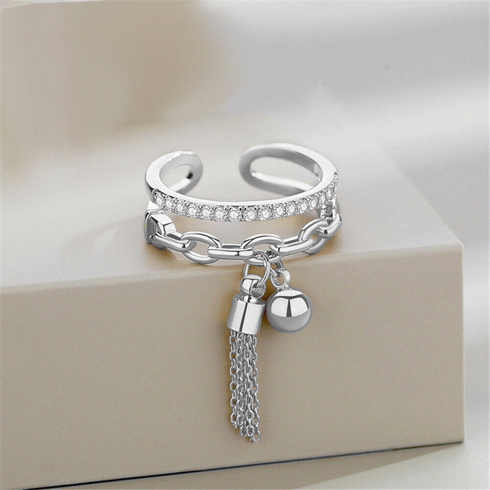 Engagement Rhinestone Gothic Zircon With Spike Pendant Link Chain Tassel Ring