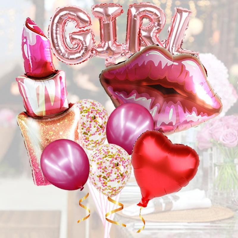 9Pcs Lip Heart Love Lipstick Balloons Large Foil Lip Balloons for Valentines