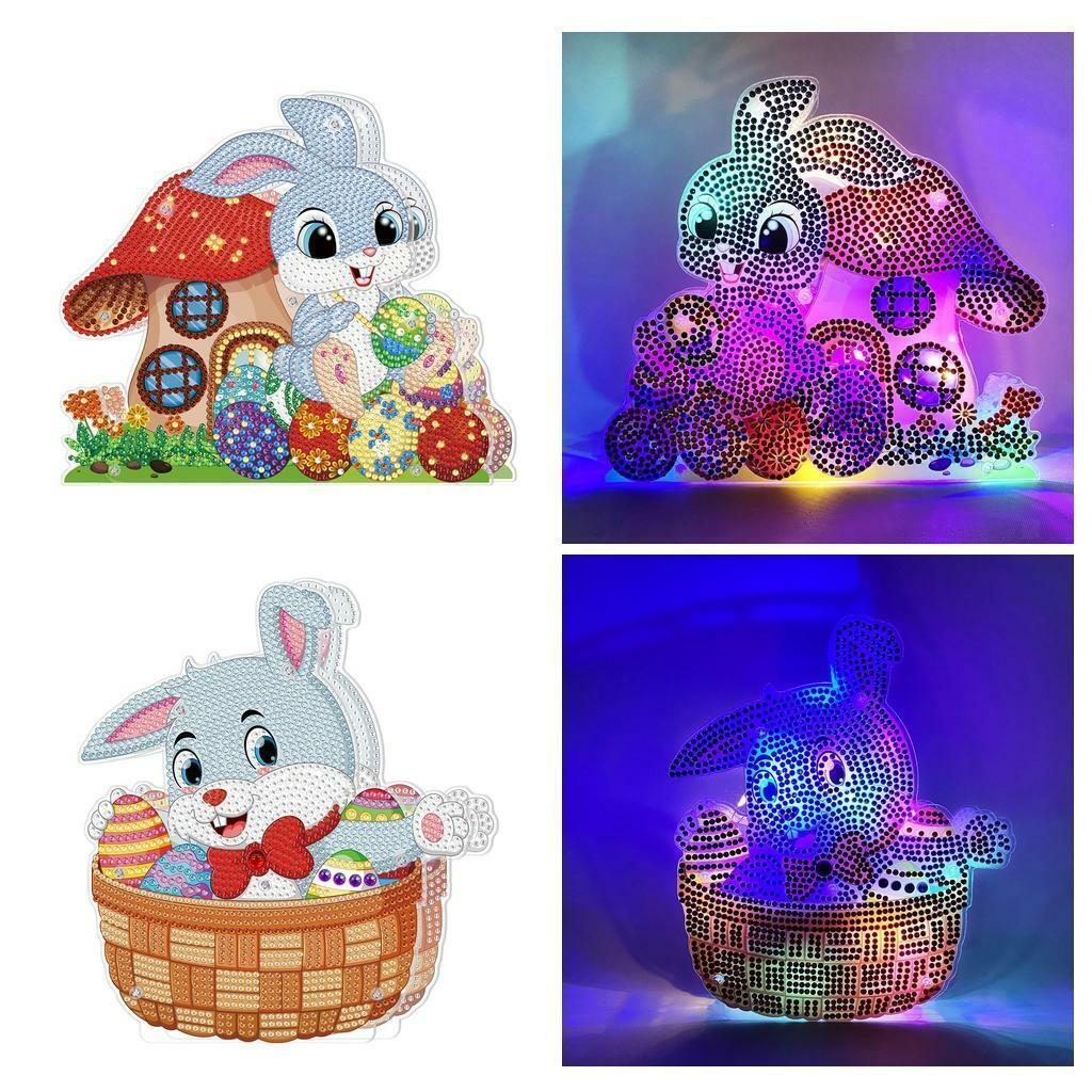 2Pcs 5D DIY  Easter  with LED Lights Diamond Drawing