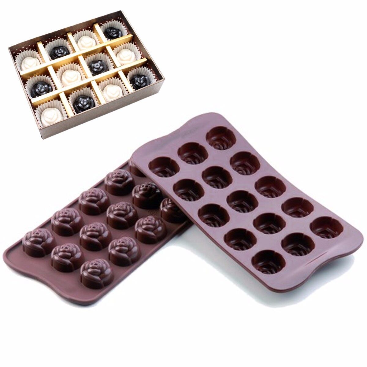15-Cavity Silicone Flower Rose Chocolate Cake Soap Mold Baking Ice Tray Mould