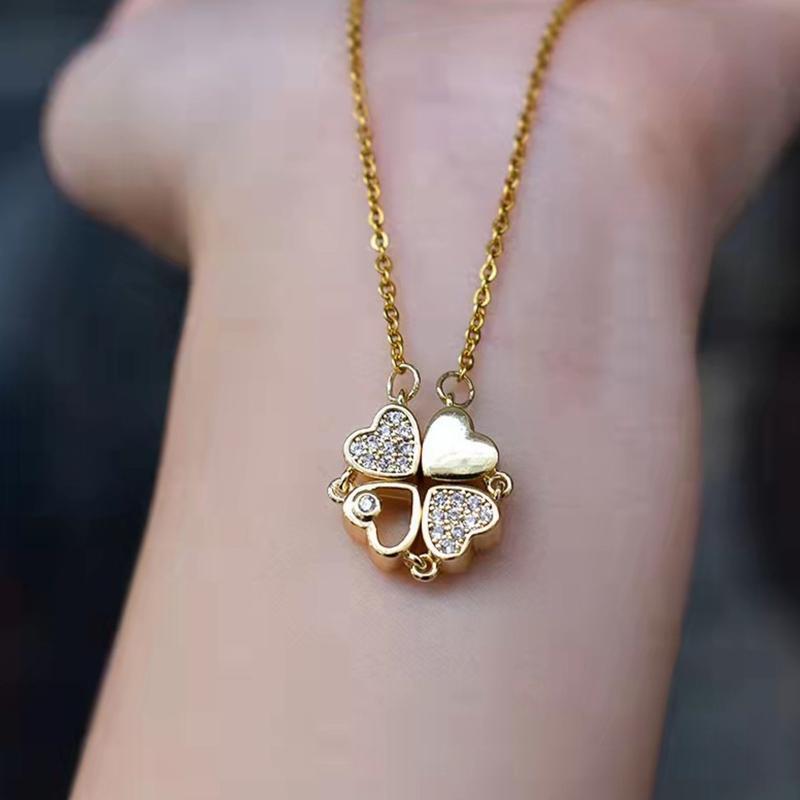 Four-leaf Clover Necklace Lady Magnetic Folding Love Heart-shaped Clavicle Chain