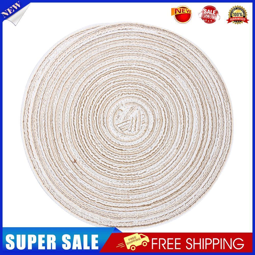 Round Ramie Insulation Pad Placemats Coaster Home Table Mat Pad (Beige S)