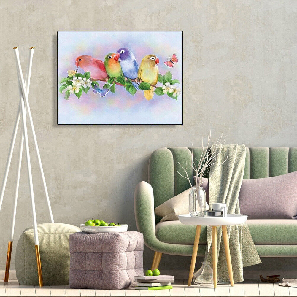 5D DIY Diamond Painting Standing Branch Parrots Cross Stitch Embroidery Kit