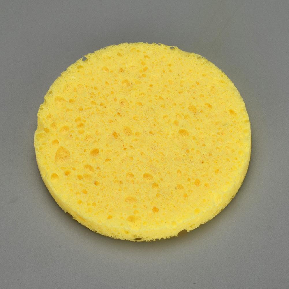 4pcs Round Natural Wood Fiber Face Wash Cleansing Sponge Makeup (Yellow)