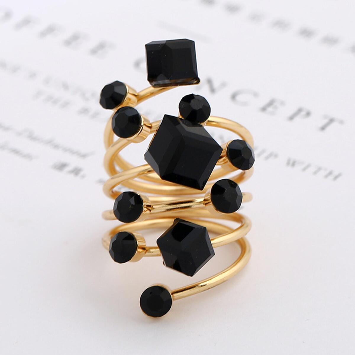 Black Rhinestone Ring Punk Exaggerated MIDI Rings for  Men