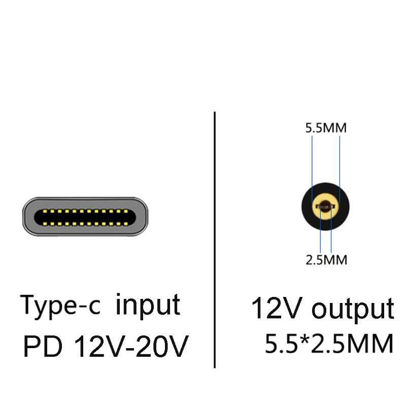 USB C PD to 12V 5.5x2.5mm Power Cable for LED Light LCD Monitor CCTV Camera Fan