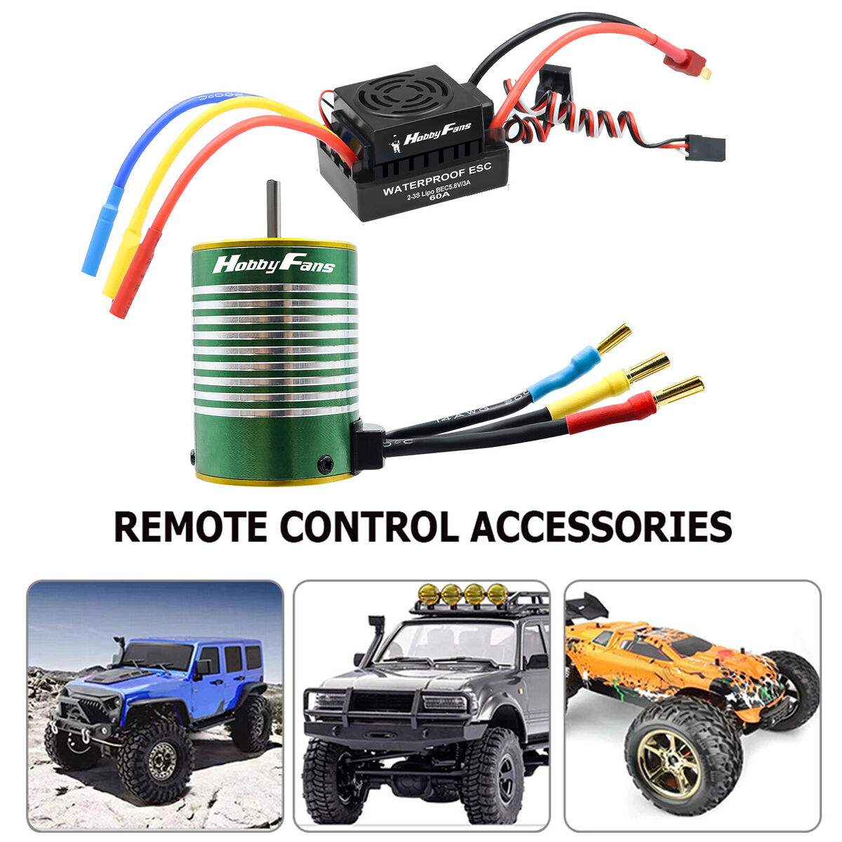 HOBBYFANS Waterproof 3650 4300KV Brushless Motor 60A ESC for 1/10 RC Car
