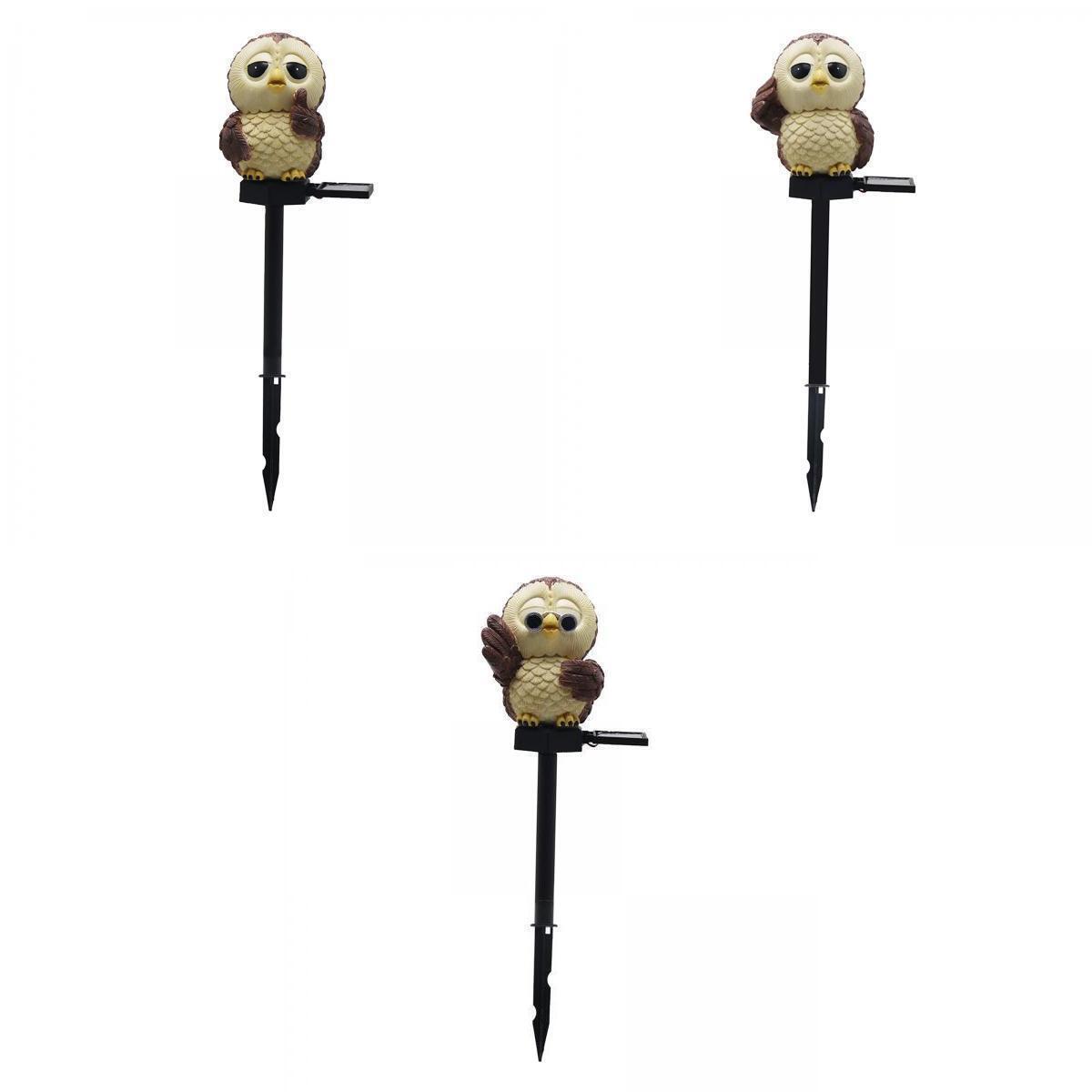 3x Cute Solar Power Stake Lights LED Walkway Lamp Baby Owl Statue Decor