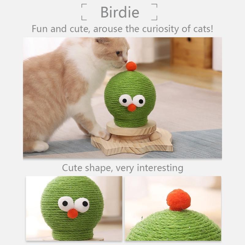 Natural Sisal Cat Scratching Ball Cute Bird Design Gift for Indoor Kitty Owner
