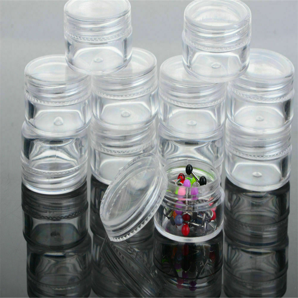 Clear Plastic Jewelry Storage Box With 12 Small Round Cylindrical Containers New