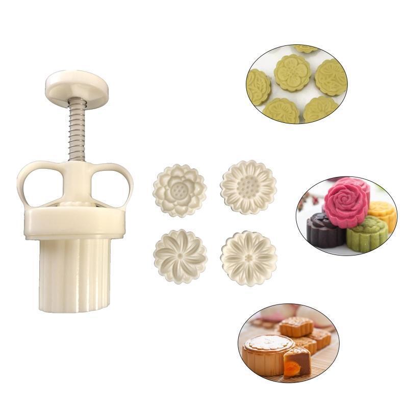 25g 4pcs Cookie Stamps Thickness Adjustable Moon Cake Mold Set Hand Press Cutter