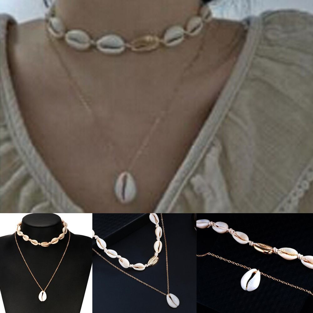 Choker Cowry Seashell Pendant Multilayer Shell Necklace Bohemian Beach Jewelry