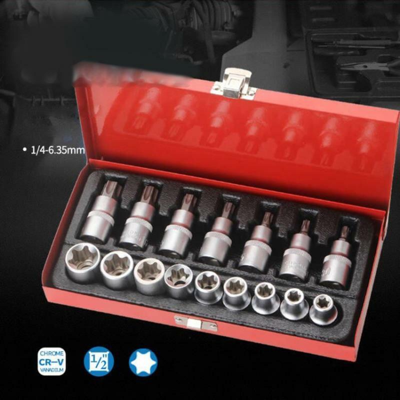 16 Pcs Torx Star Bit Socket Set with Storgae Box Cr-V Steel E10-E24 T30-T70