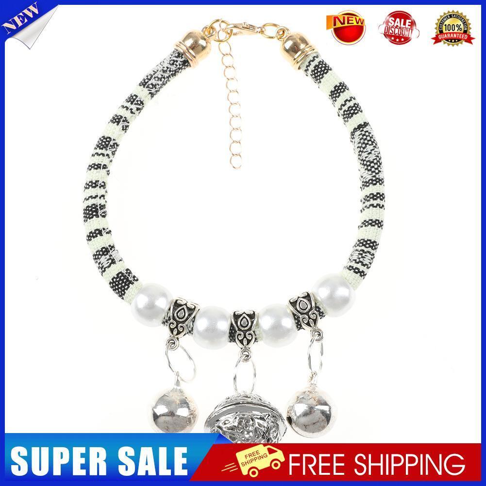 Pet Dog Cat Bell Cats Collar Necklace Print Knit Neck Rope (Black White M