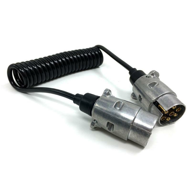 7 Pin Metal Trailer Plugs w/curly extension Cable Lead 1.5M Male To Male 12V