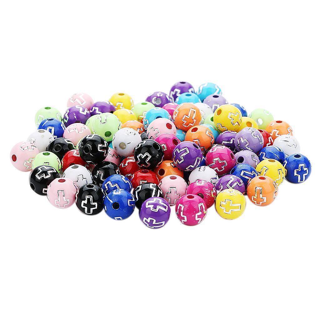 100 Pcs 8 mm Cross Pattern Acrylic Round Beads Loose Spacer Bead DIY Craft