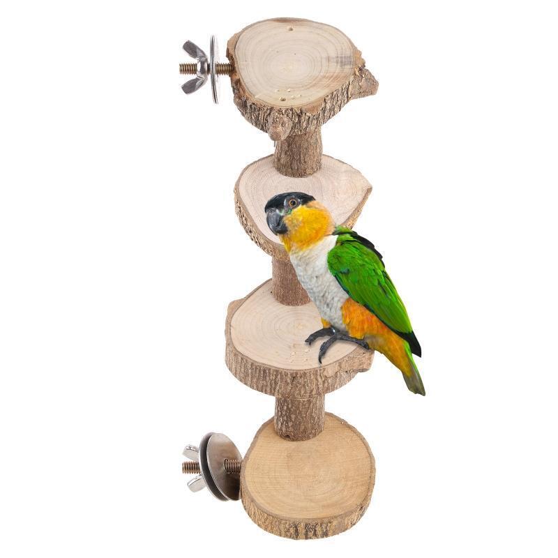 Bird Wooden Perch Platform Natural Wood Training Stand 4 Steps Climbing Ladder
