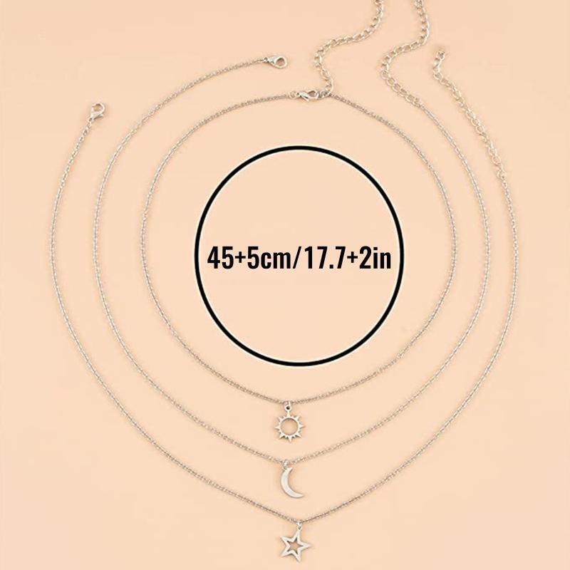 Creative Sun Moon Star Pendant Card Necklace Stainless Steel Women Necklace