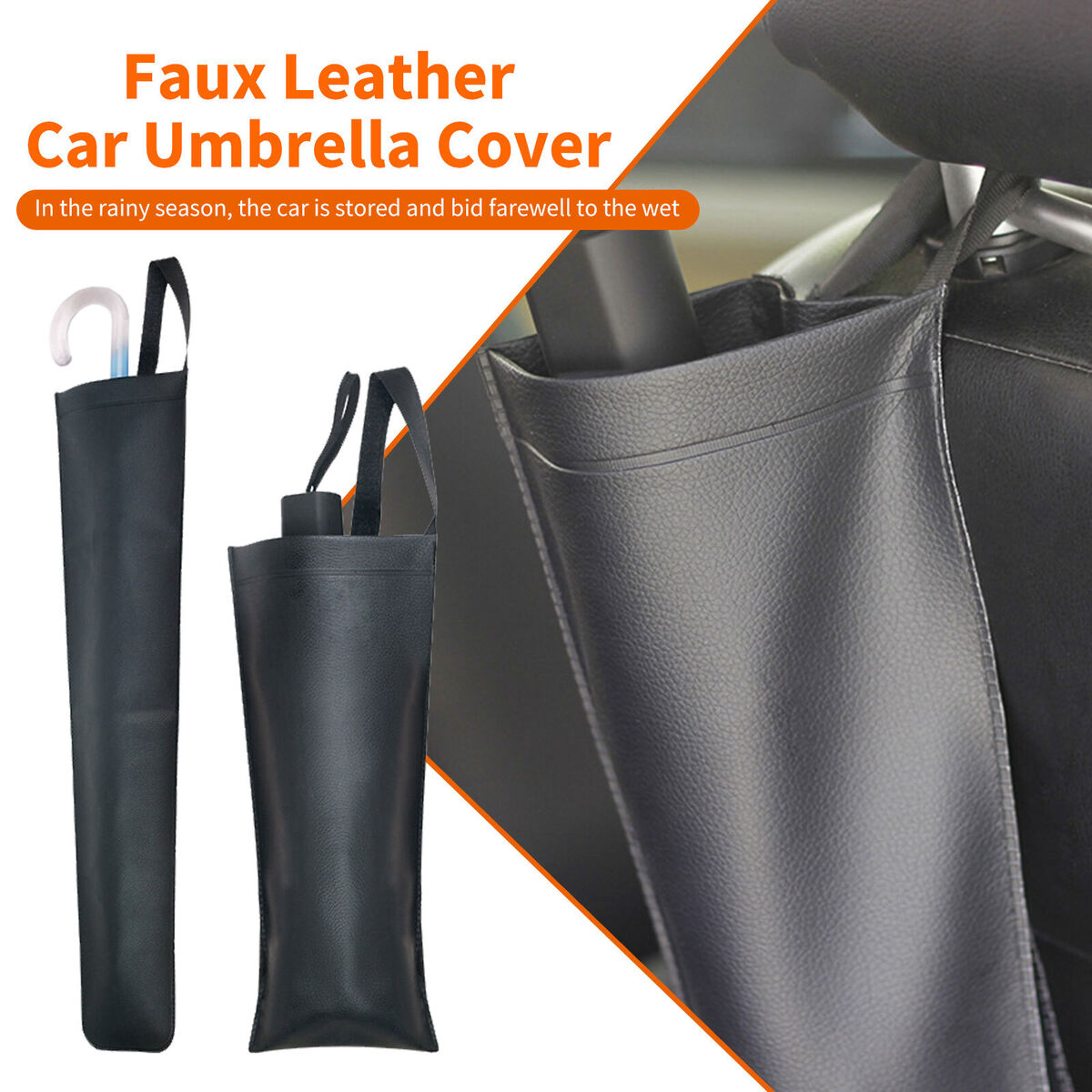 Faux Leather Car Umbrella Cover Waterproof Foldable for Long & Short Handle