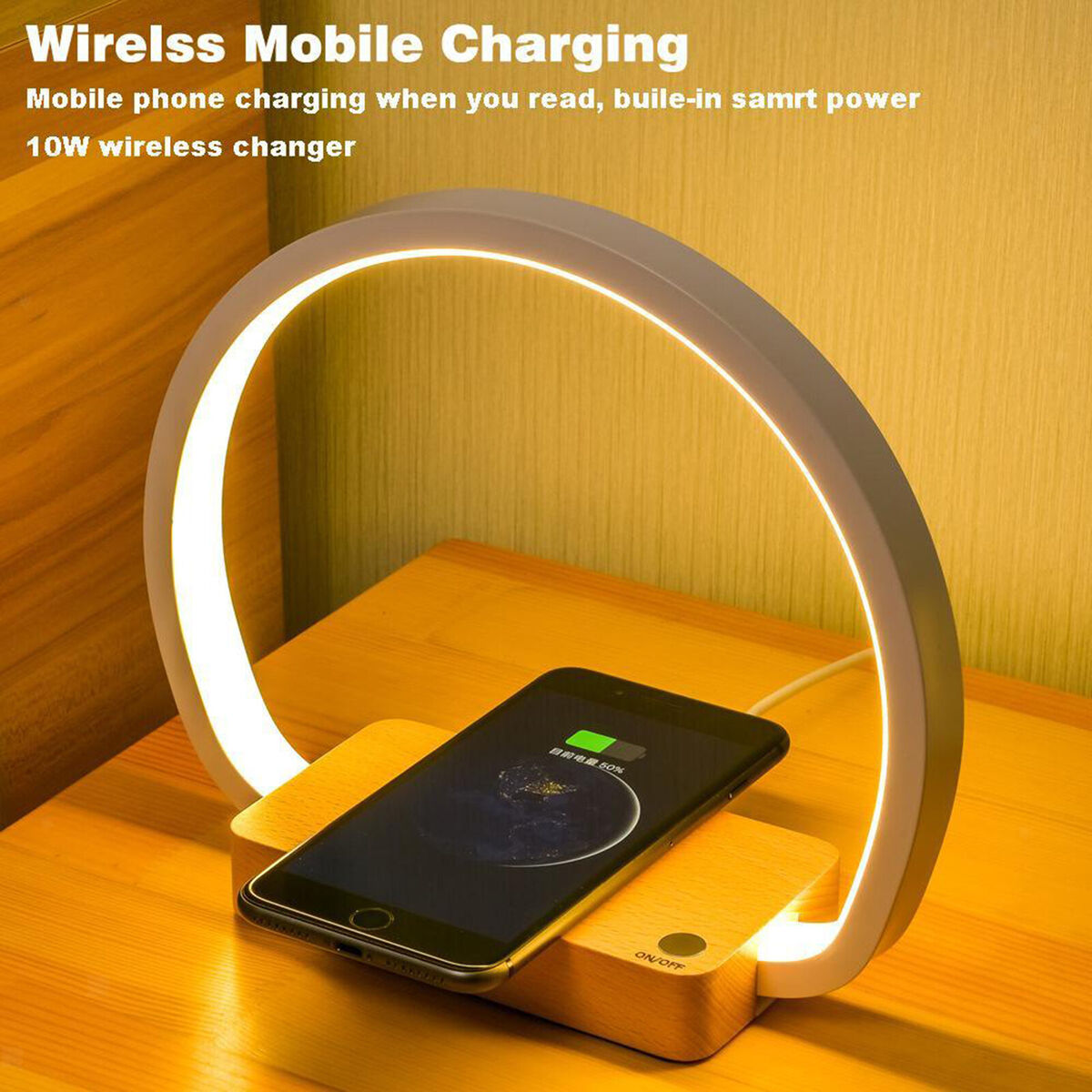 LED Bedside Lamp with Qi Charger Pad Station Light for  11  XR