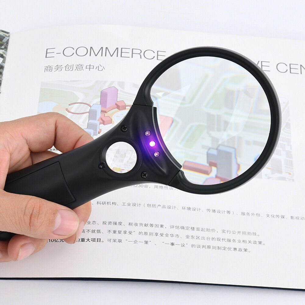 3x/45x Handheld Magnifying Glass Lens w/ 4LED Lights Illuminated Magnifier