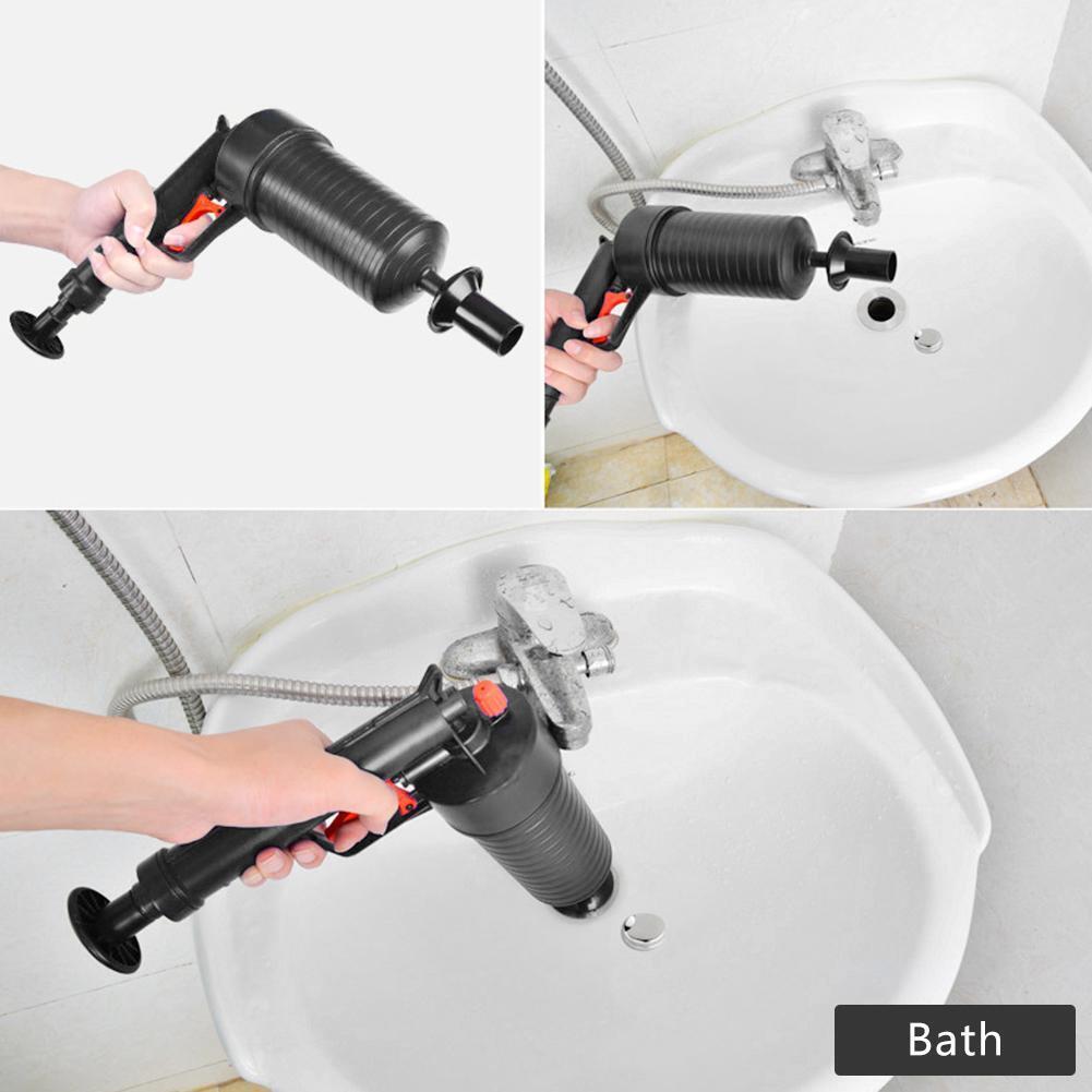 Toilet Dredge Plug Air Power Pump Bathroom Drain Cleaner Plunger (Black)