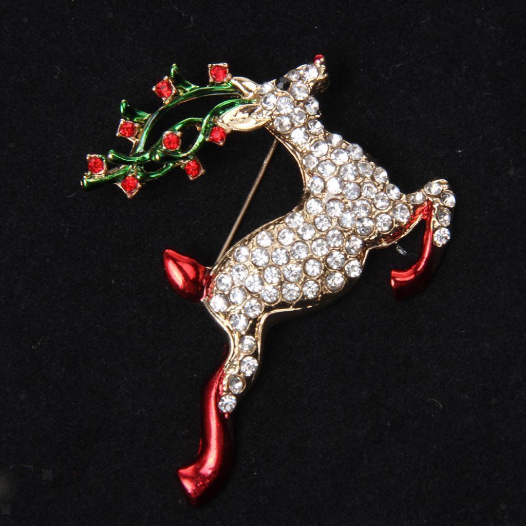 Christmas Party Deer Crystal Rhinestone Collar Brooch Pin Xmas Wedding Gift