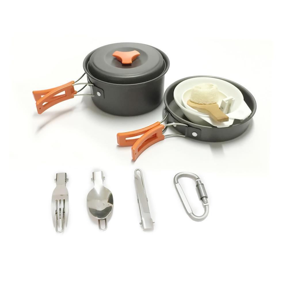 1-2 Person 12pcs Outdoor Camping Hiking Picnic Cookware Bowl Pot Fry Pan