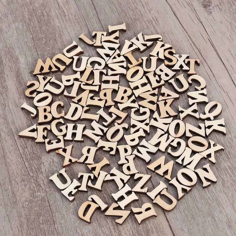 100pcs Unfinished Wooden Capital Letters Alphabet DIY Wood Cutout Discs for Art