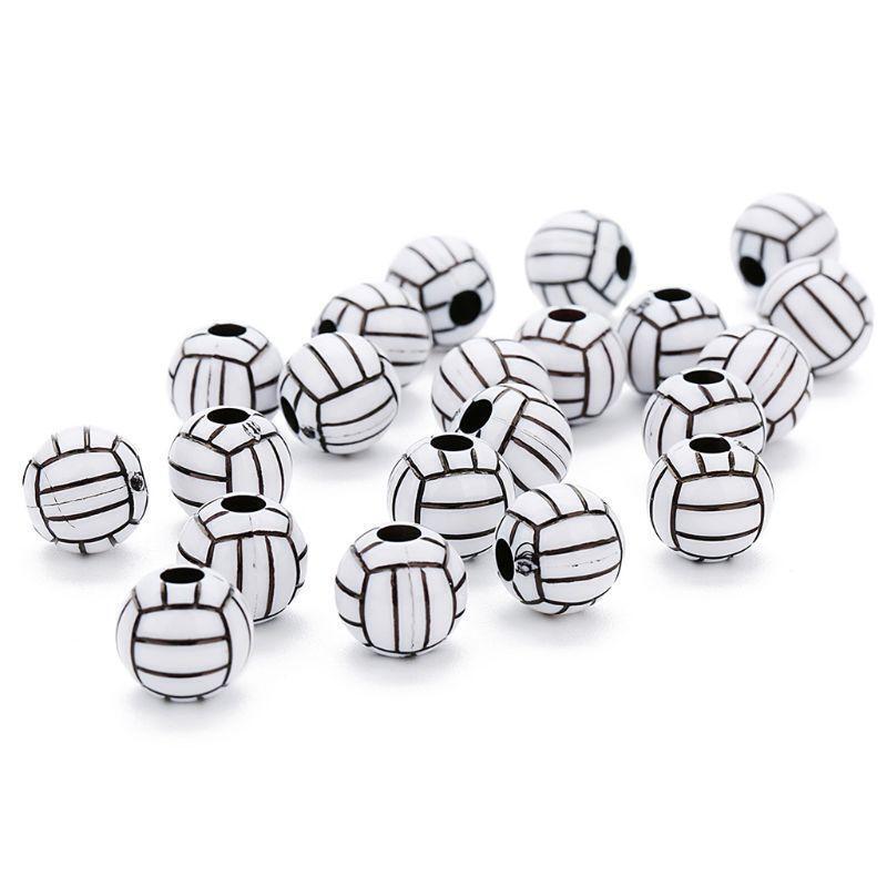 100 Pcs/Set White 12mm Volleyball Round Bead Sport Spacer Beads for DIY Bracelet