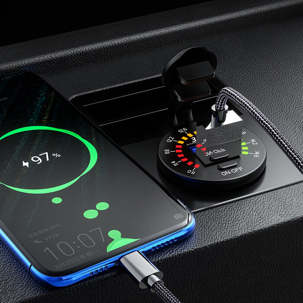 Car Motorcycle Dual USB Charger QC3.0 Power Socket with Switch + Wires