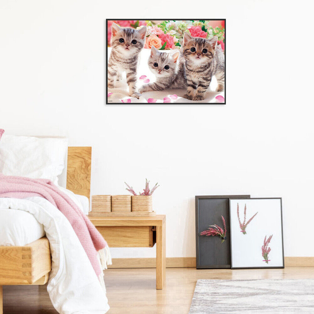 5D DIY Diamond Painting Full Drill Three Kittens Embroidery Animal Mosaic