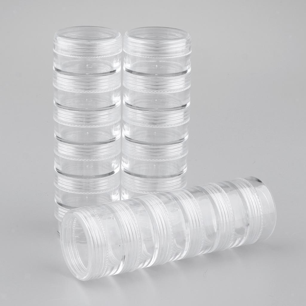 3x 6 Layers Round Stackable Clear Plastic Storage Container Jar Organizer Box w/