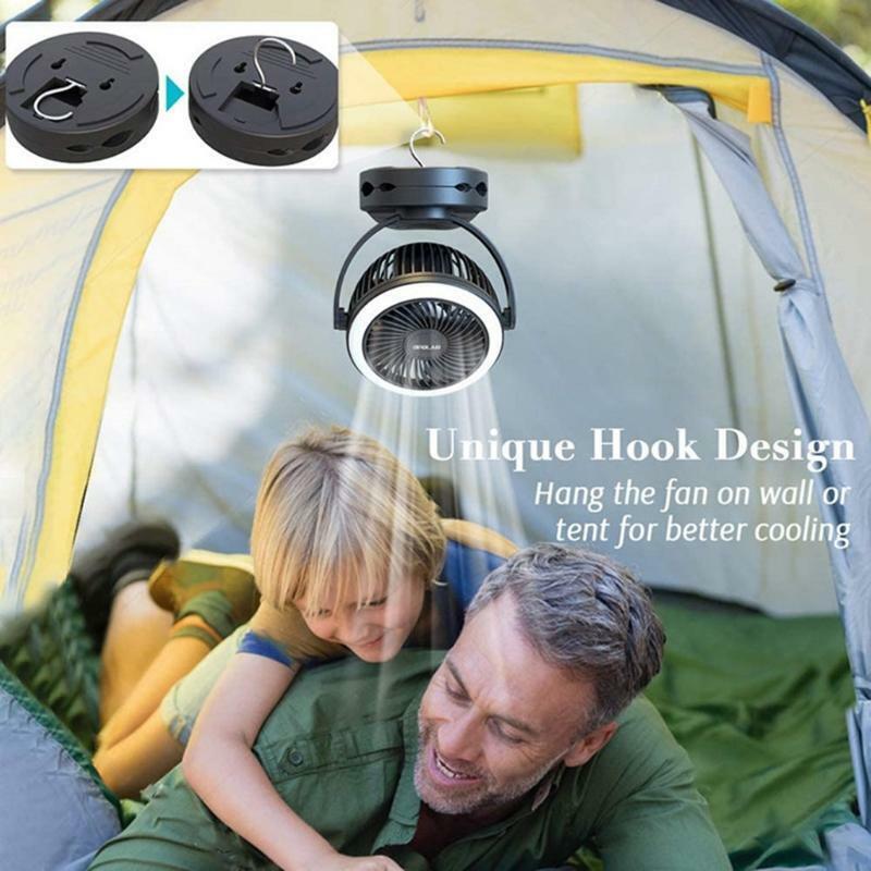 Camping Fan with LED Light & Hanging Hook for Tent Car Up to 40hrs Working Hours