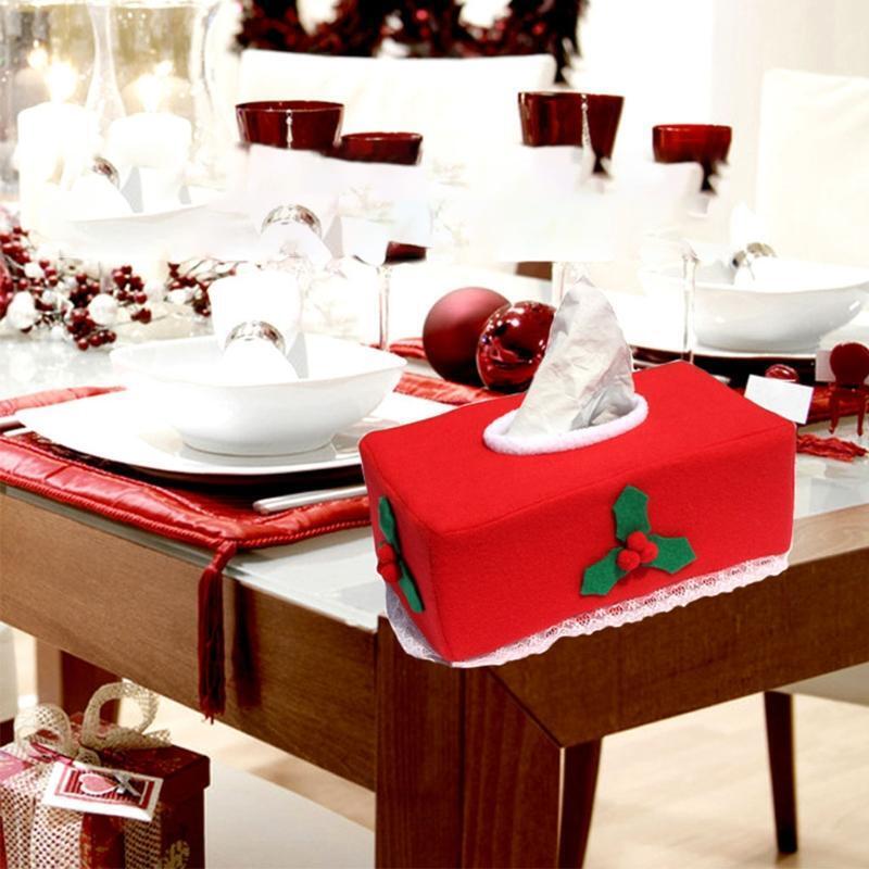 Christmas Tissue Box Red Berries Green Leaves Non Woven Fabric Napkin Case