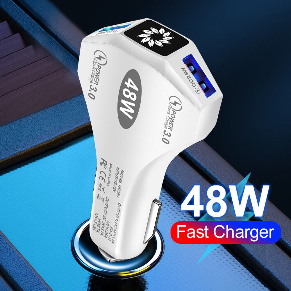 Dual USB QC3.0 48W Car Charger Mobile Phone Fast Charging Adapter (White)