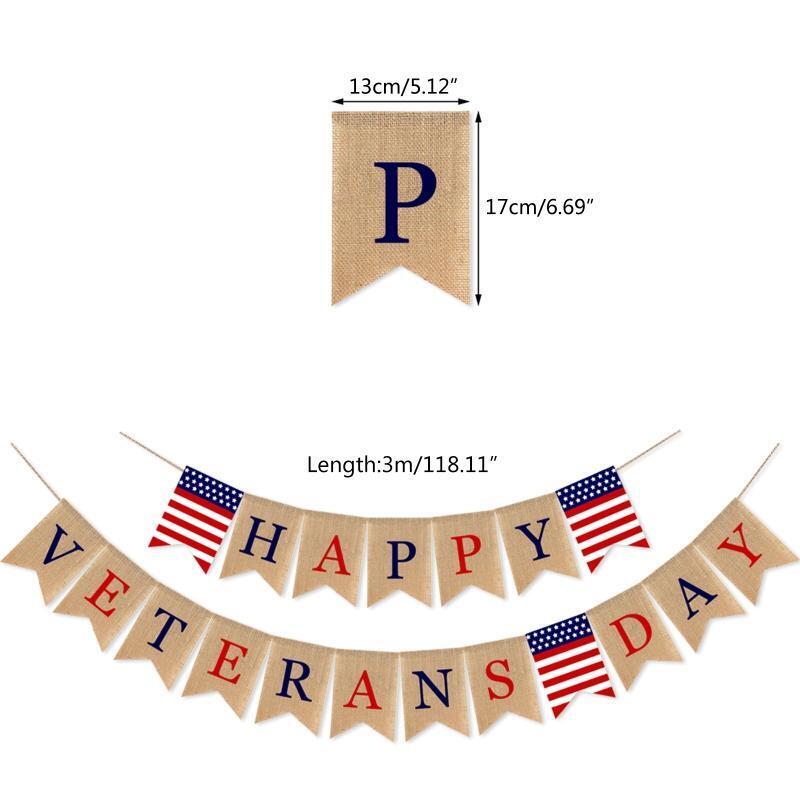 Burlap Pennant Banner for Happy Veterans Day for Home Mantle Party Fireplace