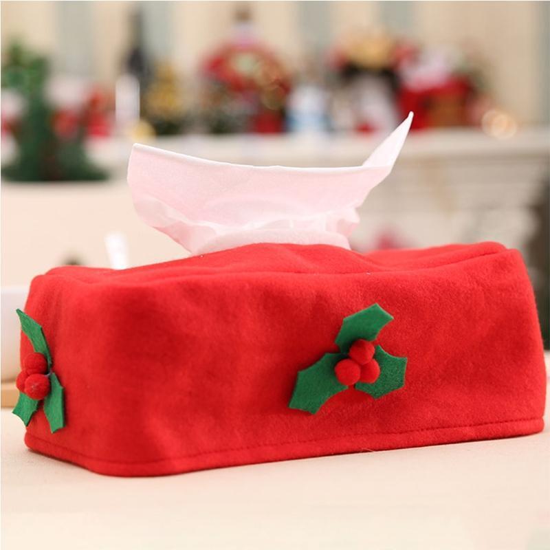 Christmas Tissue Box Red Berries Green Leaves Non Woven Fabric Napkin Case