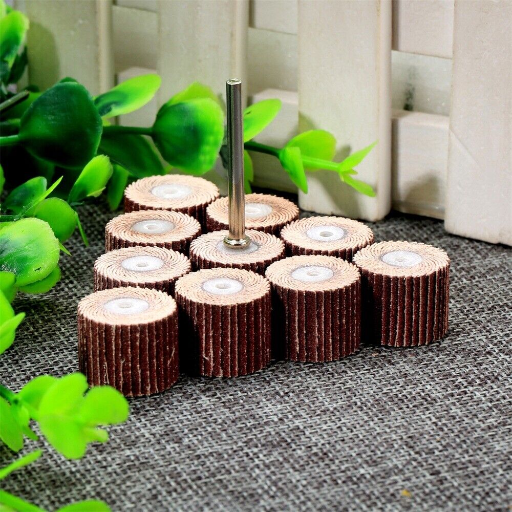 10Pcs 15mm Grinding Buffing Polishing Sandpaper & Mandrel Shank Rotary Tool